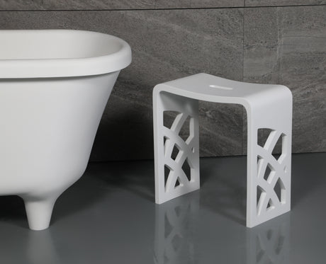 Designer White Matte Solid Surface Resin Bathroom / Shower Stool