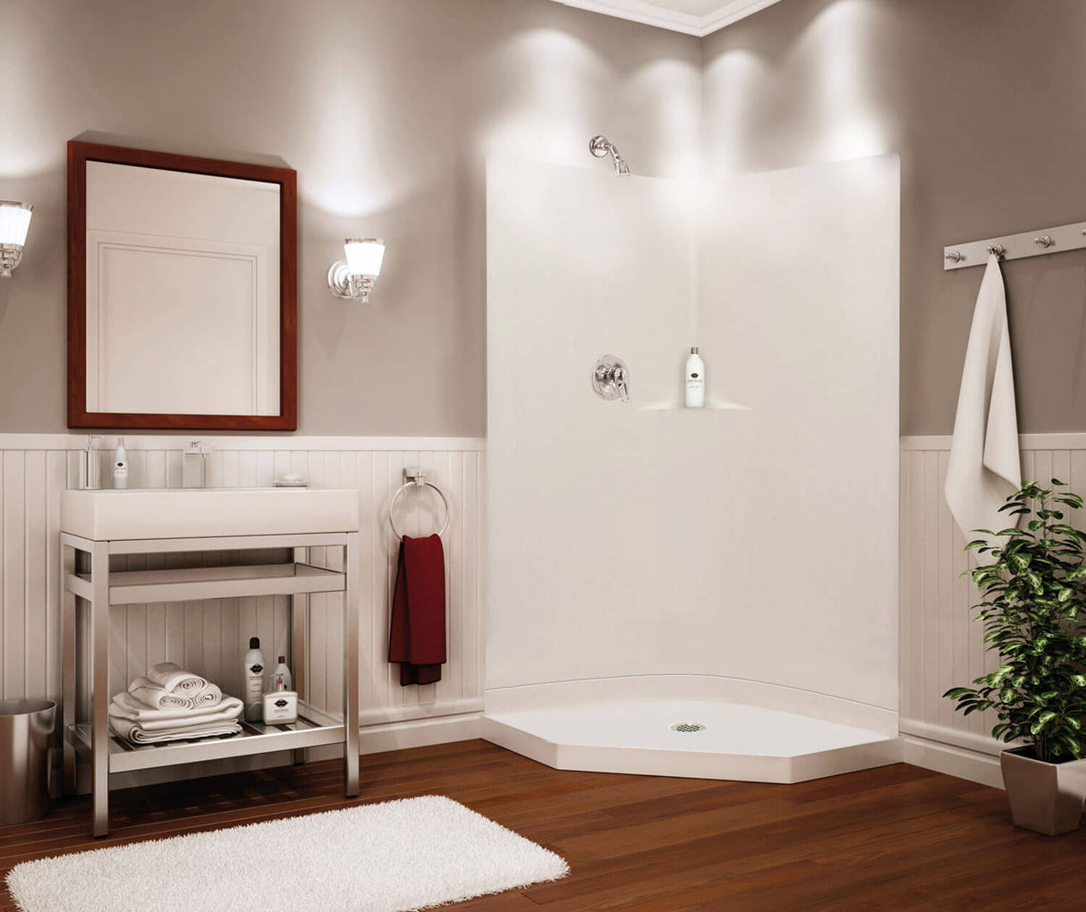 MAAX 140079-000-002-003 SECCSS36 38 x 38 AcrylX Corner Center Drain Two-Piece Shower in White