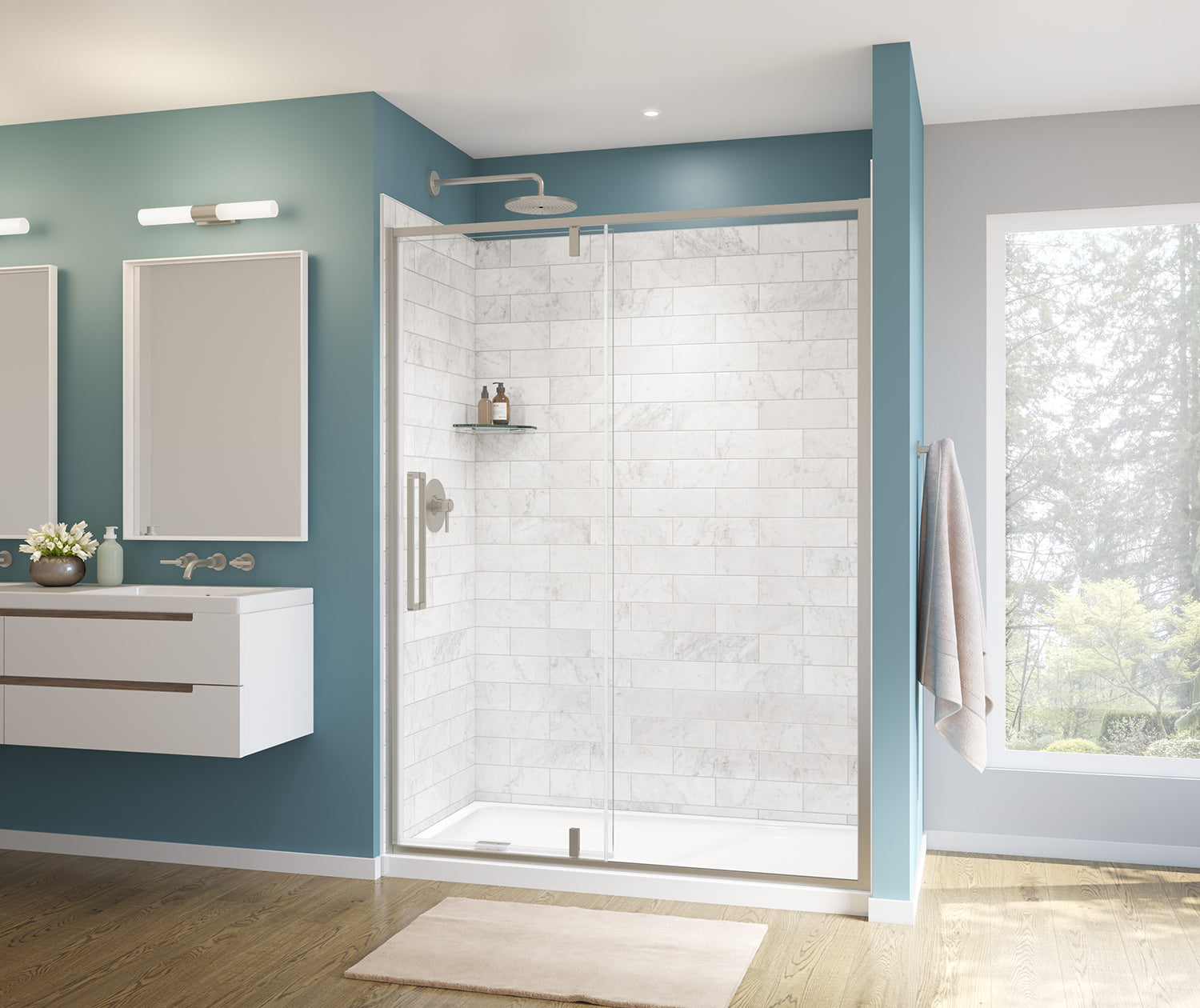 MAAX 135326-900-305-000 Uptown 57-59 x 76 in. 8 mm Pivot Shower Door for Alcove Installation with Clear glass in Brushed Nickel