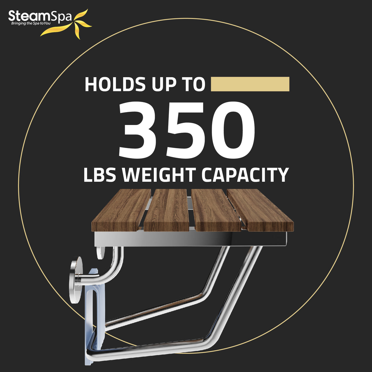 Fit 14.96 in. Teak Wall Mounted Folding Shower Seat SS-F