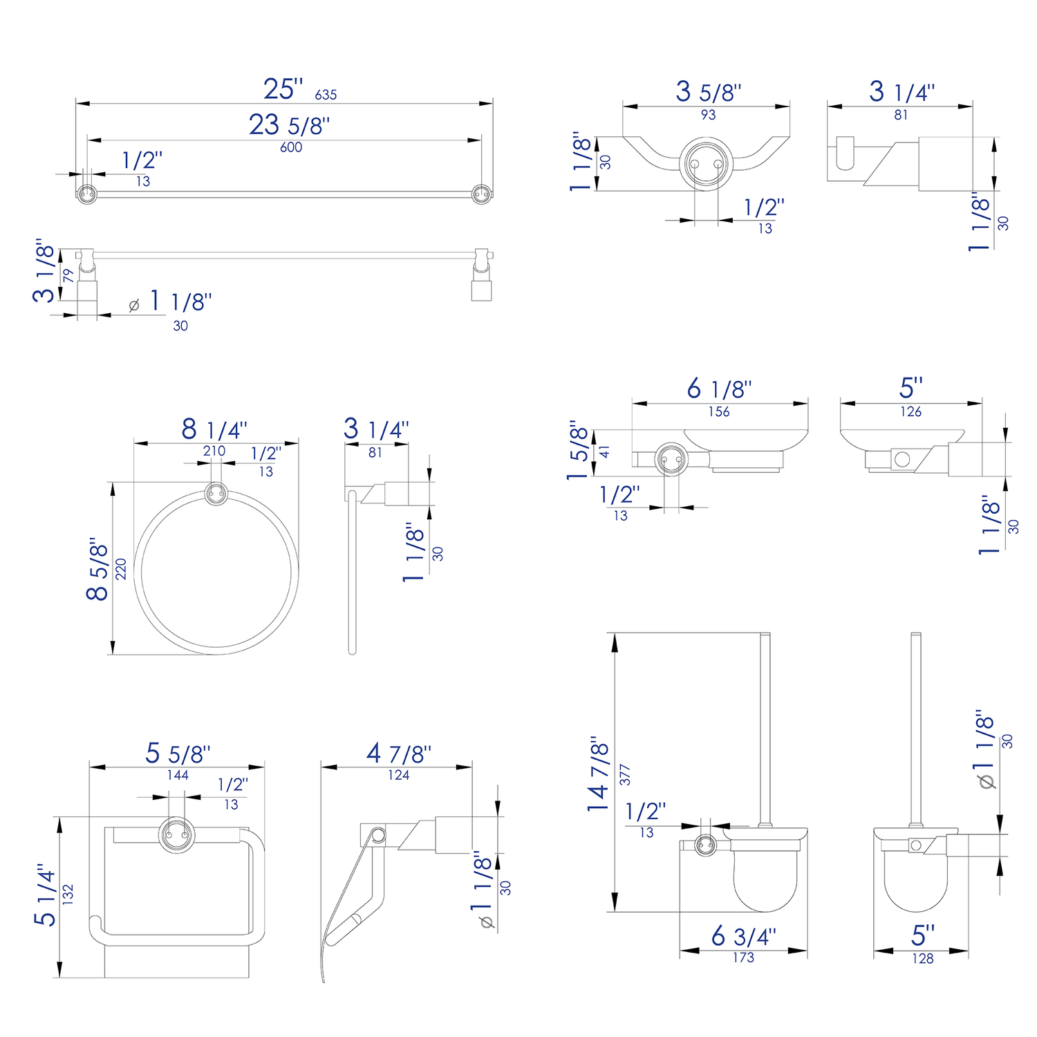 ALFI brand AB9508-BN Brushed Nickel 6 Piece Matching Bathroom Accessory Set