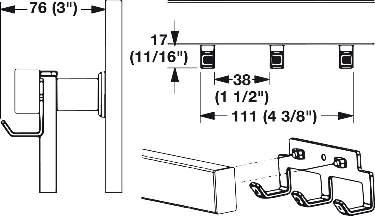 Häfele 807.72.320 TAG - Triple Hook, Symphony Wall Mount System, slate