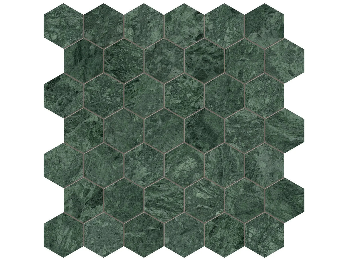 Anatolia Tile 2" Hex Diosa Verde Polished Marble Mosaic 5001-0333-0 * 1 Sheet = .99 Sqft * Diosa Verde Hexagon 2" - premium natural stone mosaic tile from Anatolia Tile, available at PoshHaus showroom in Keene, NH