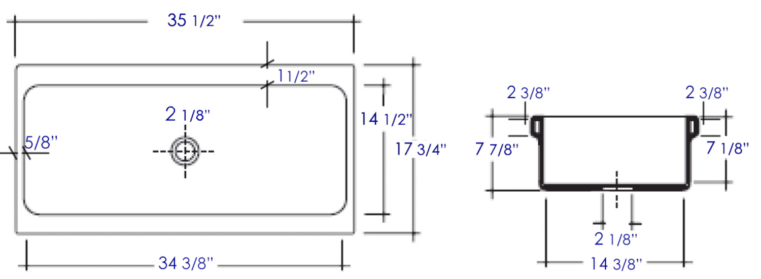 ALFI brand AB36TR  36" White Above Mount Fireclay Bath Trough Sink