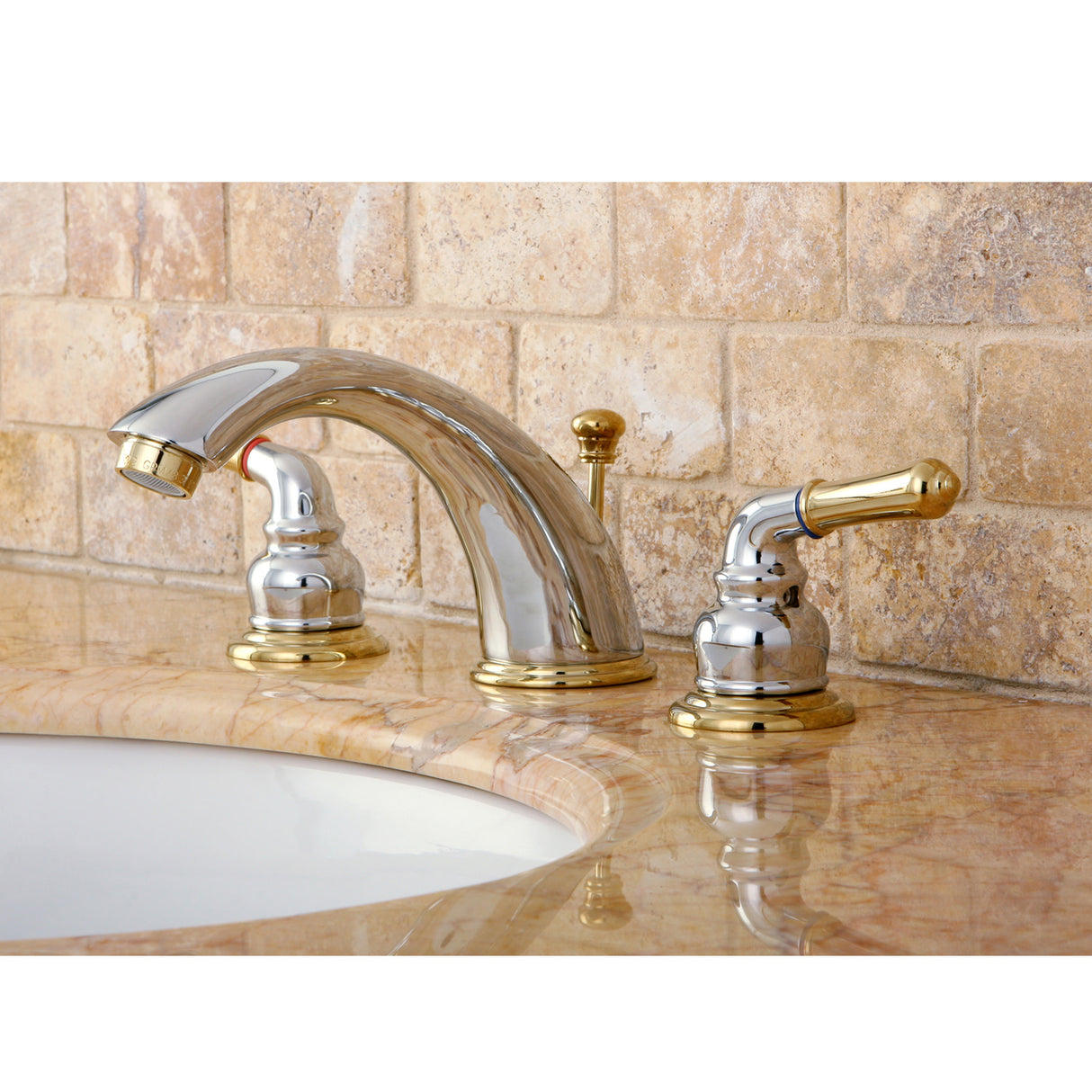 Kingston Brass KB964 Magellan Widespread Bathroom Faucet with Retail Pop-Up, Polished Chrome/Polished Brass