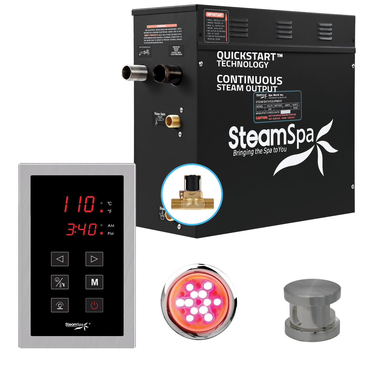 Raven Series 9kW QuickStart Steam Bath Generator Package in Brushed Nickel RVT900BN-A