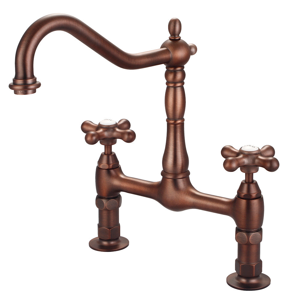 Guthrie Kitchen Bridge Faucet with Metal Button Cross Handles