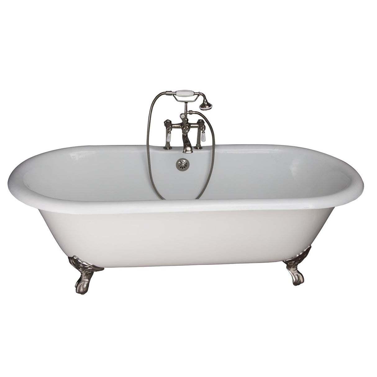Columbus 61" Cast Iron Double Roll Top Tub Kit-Polished Nickel Accessories