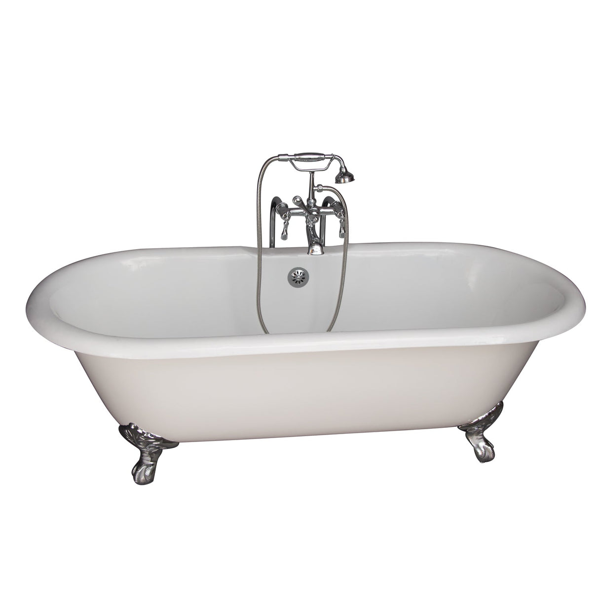 Columbus 61" Cast Iron Double Roll Top Tub Kit-Polished Chrome Accessories