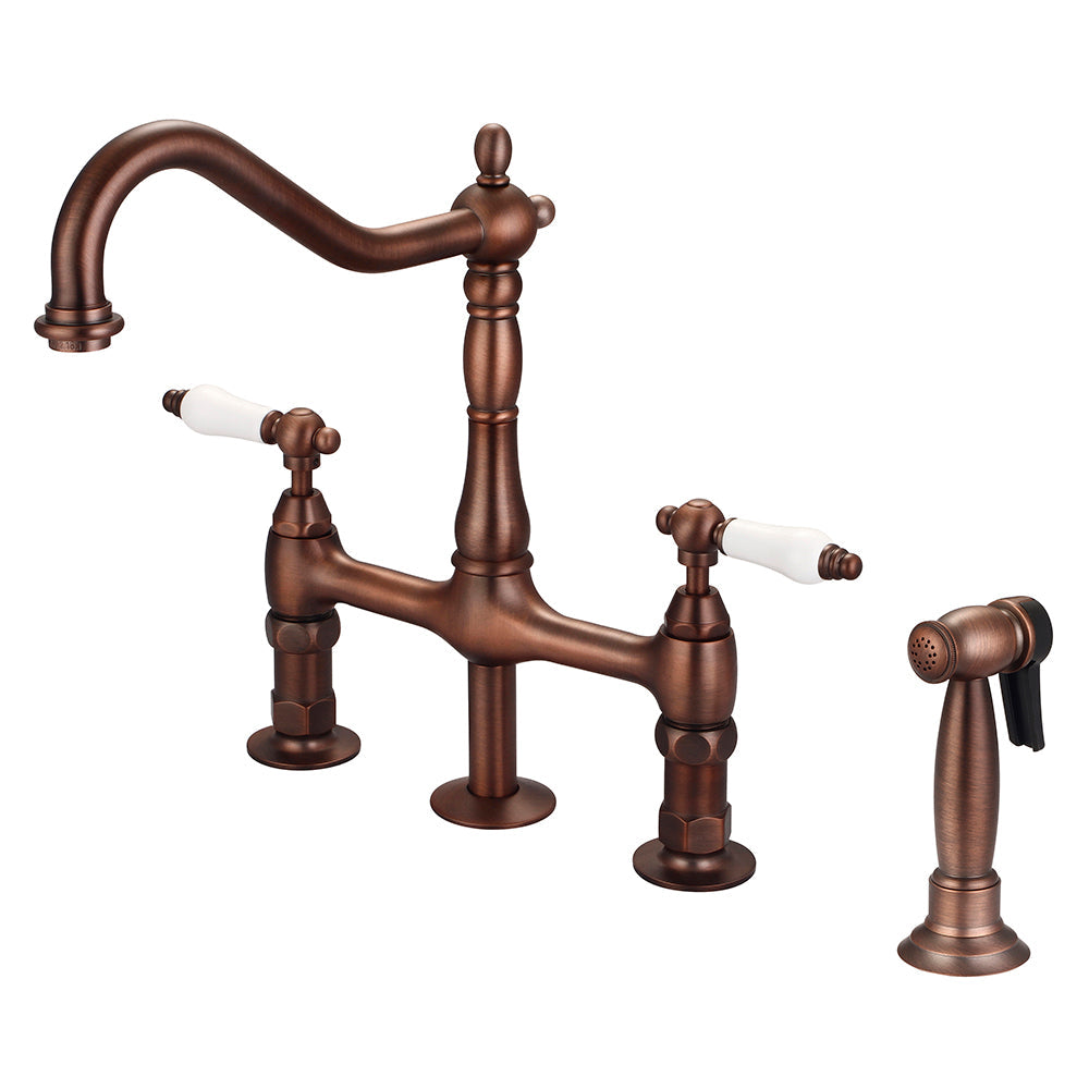 Emral Kitchen Bridge Faucet with Porcelain Lever Handles