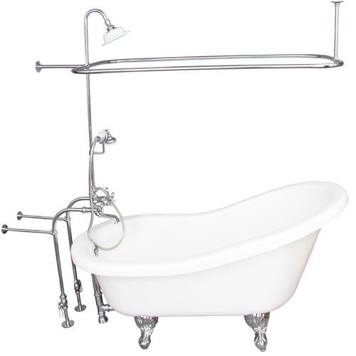 Isadora 67″ Acrylic Slipper Tub Kit in White – Polished Chrome Accessories