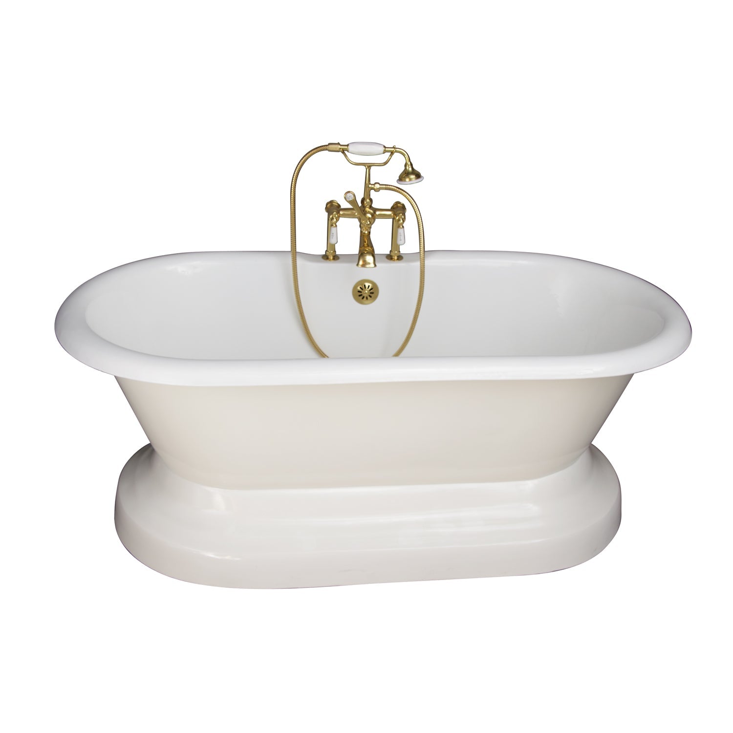 Duet 67" Cast Iron Double Roll Top Tub Kit-Polished Brass Accessories
