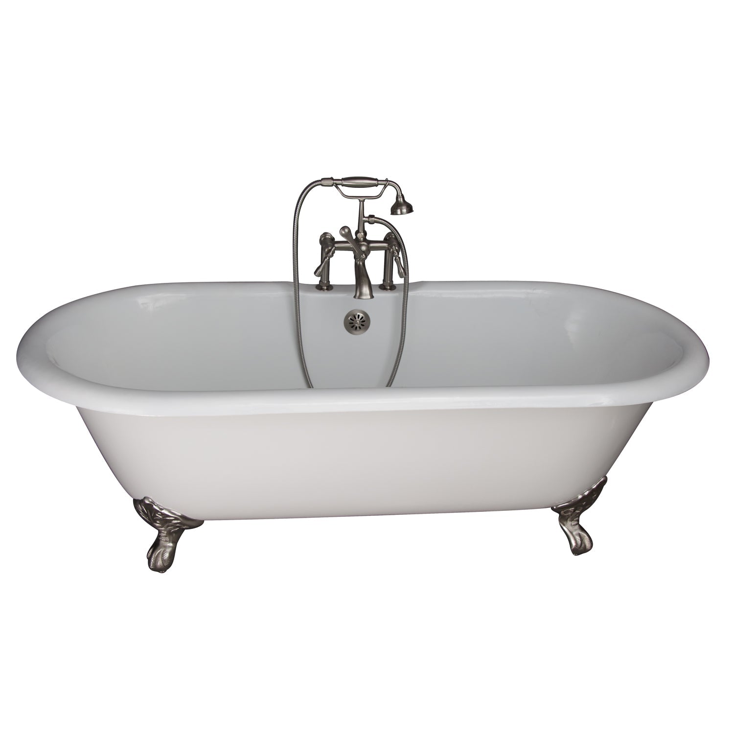 Duet 67" Cast Iron Double Roll Top Tub Kit-Brushed Nickel Accessories