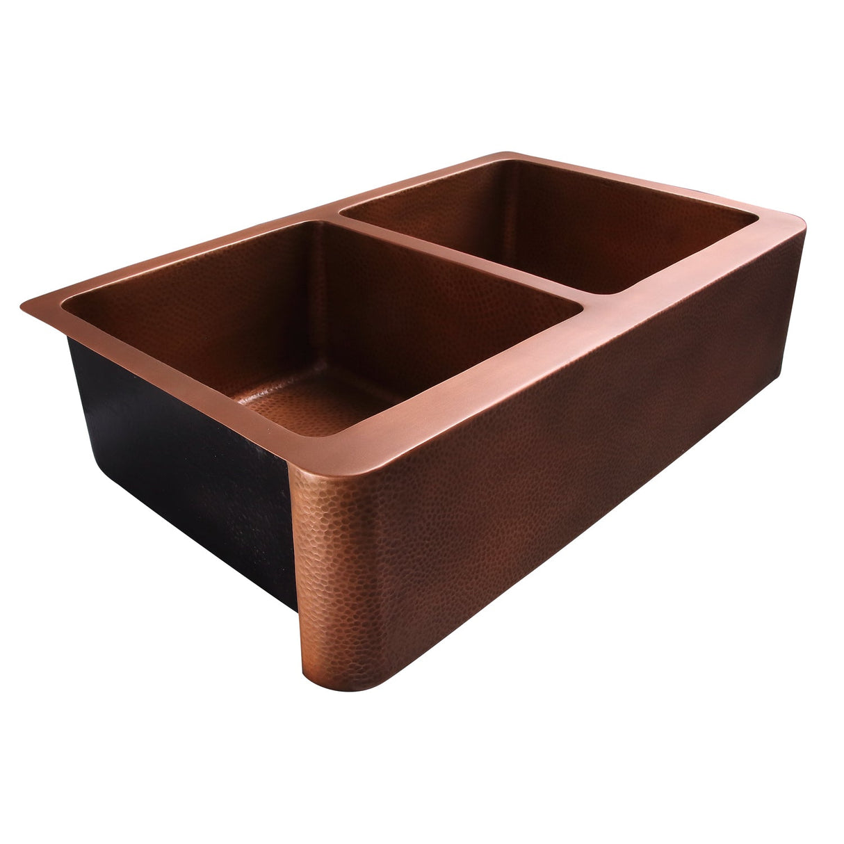 35" Port Double Bowl Copper Apron-Front Sink