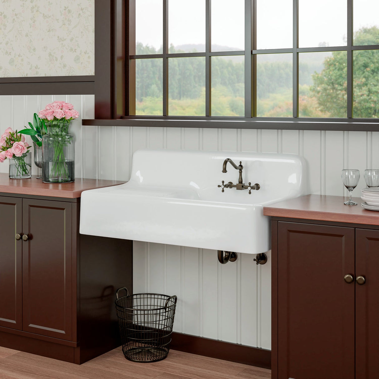 Alma 42" Cast Iron Wall-Hung Kitchen Sink with Drainboard