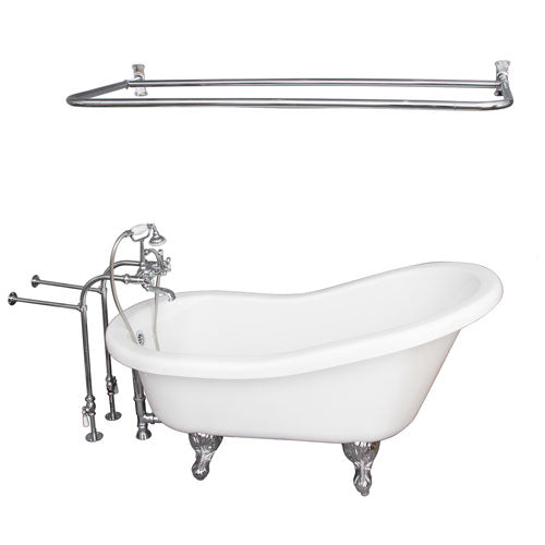 Isadora 67″ Acrylic Slipper Tub Kit in White – Polished Chrome Accessories