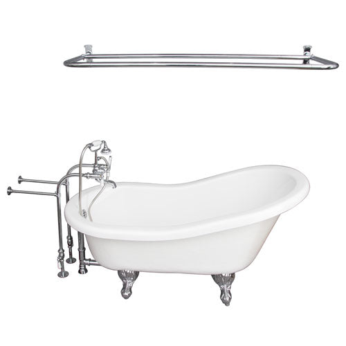 Estelle 60″ Acrylic Slipper Tub Kit in White – Polished Chrome Accessories