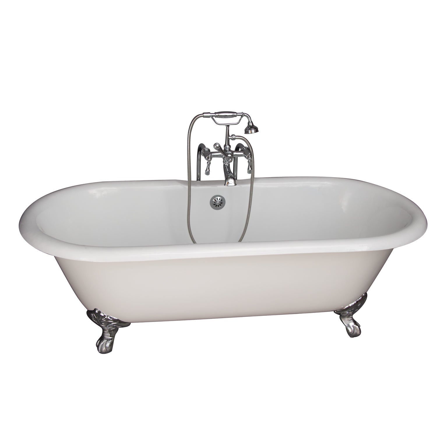 Duet 67" Cast Iron Double Roll Top Tub Kit-Polished Chrome Accessories