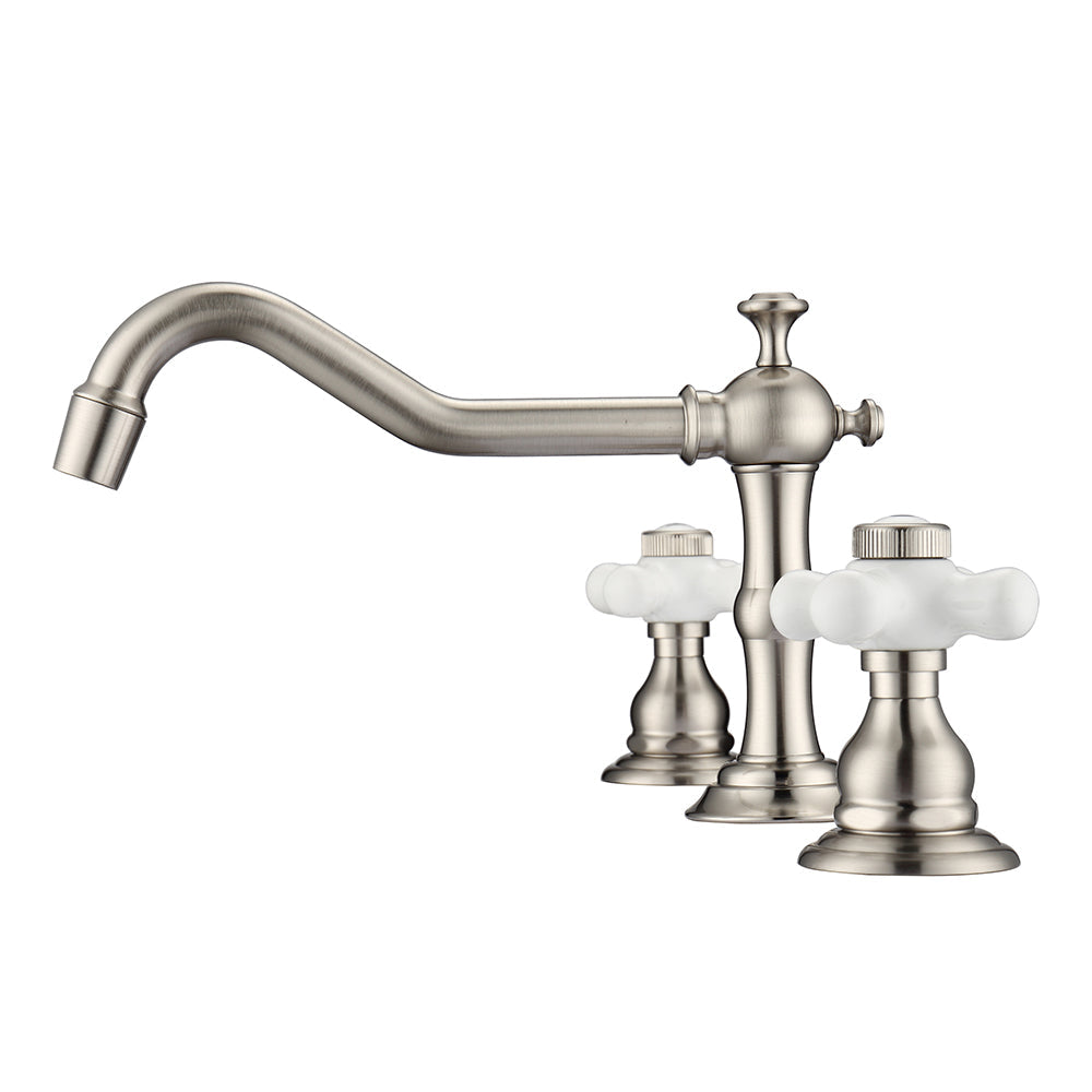 Roma Widespread Lavatory Faucet with Porcelain Cross Handles