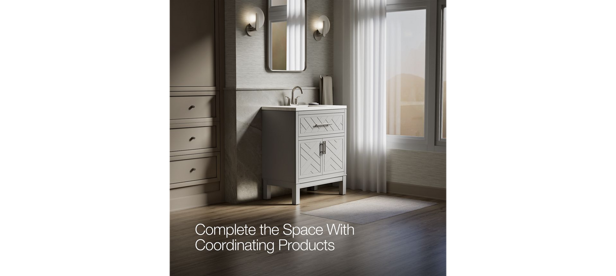 KOHLER Accra 30in. Single Sink Freestanding Atmos Grey Bath Vanity with Bianco Bella Quartz Top Assembled R35898-ASB-AGA