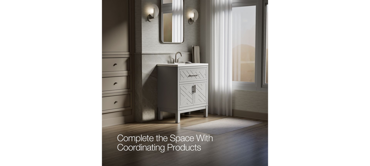 KOHLER Accra 30in. Single Sink Freestanding Atmos Grey Bath Vanity with Bianco Bella Quartz Top Assembled R35898-ASB-AGA