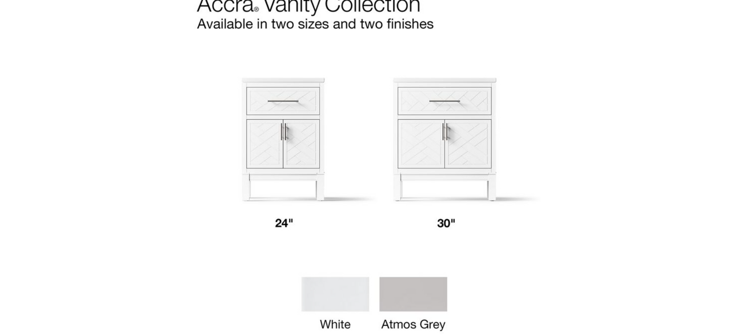 KOHLER Accra 30in. Single Sink Freestanding Atmos Grey Bath Vanity with Bianco Bella Quartz Top Assembled R35898-ASB-AGA