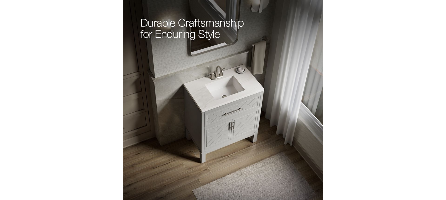 KOHLER Accra 30in. Single Sink Freestanding Atmos Grey Bath Vanity with Bianco Bella Quartz Top Assembled R35898-ASB-AGA