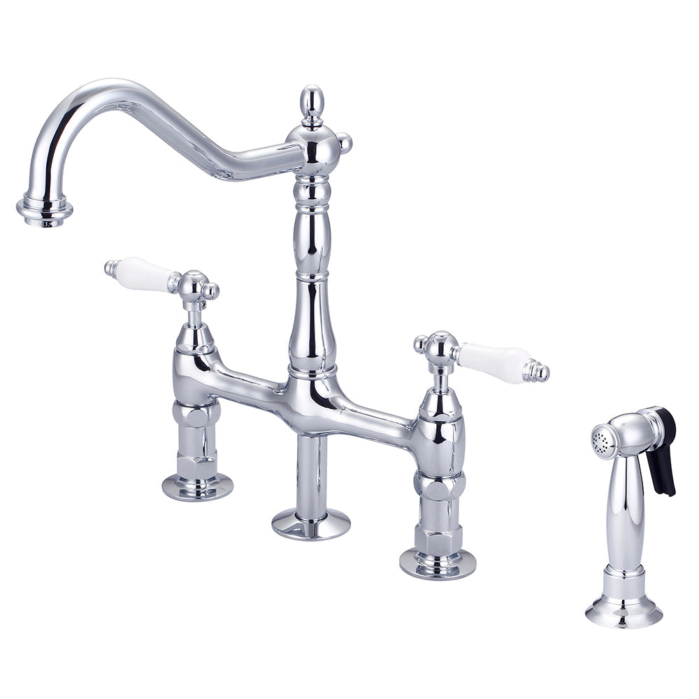 Emral Kitchen Bridge Faucet with Porcelain Lever Handles