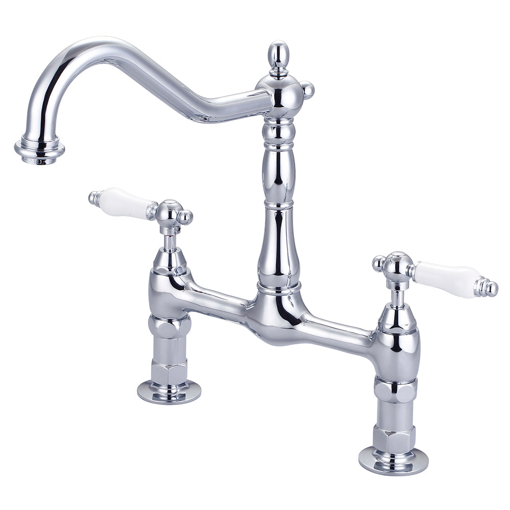 Guthrie Kitchen Bridge Faucet with Porcelain Lever Handles