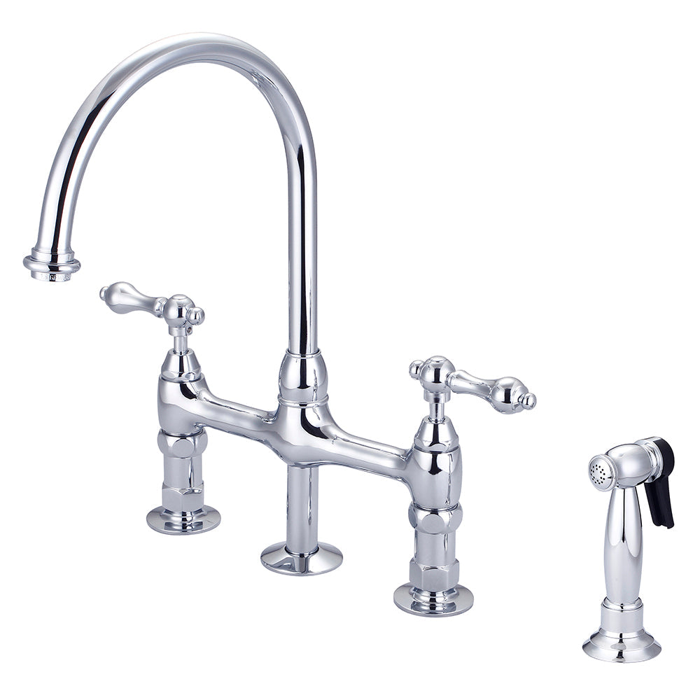 Harding Kitchen Bridge Faucet with Sidespray and Metal Lever Handles