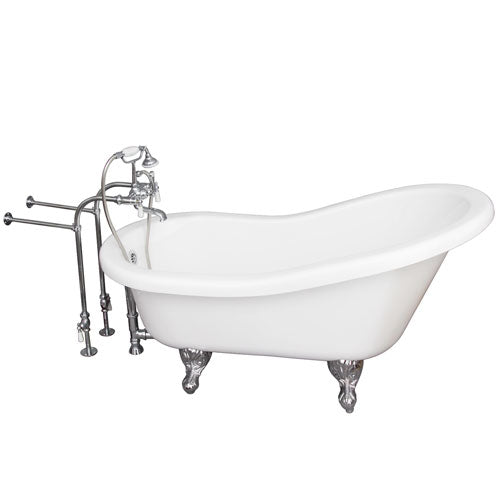 Isadora 67″ Acrylic Slipper Tub Kit in White – Polished Chrome Accessories