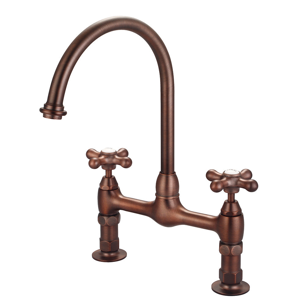 Harding Kitchen Bridge Faucet with Metal Button Cross Handles