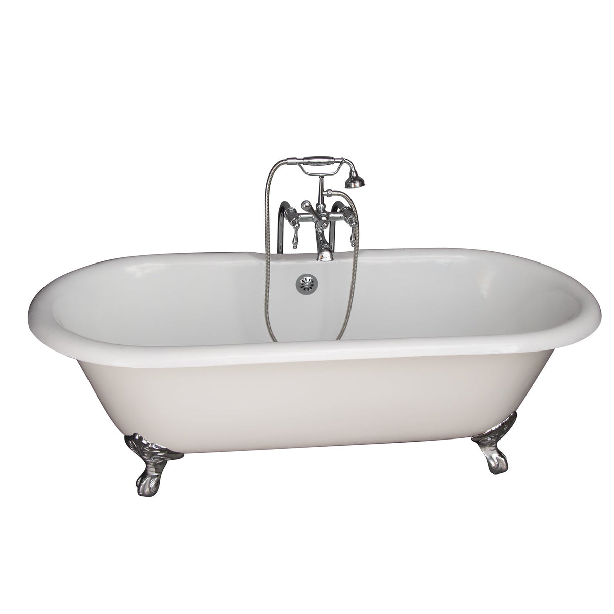 Columbus 61" Cast Iron Double Roll Top Tub Kit-Polished Chrome Accessories