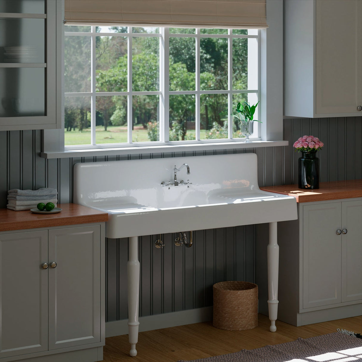 Alma 60" Cast Iron Wall-Hung Kitchen Sink with Drainboard