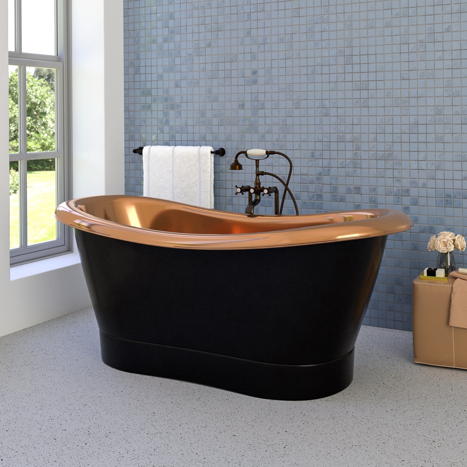 Chapal 70" Copper Double Slipper Tub on Base