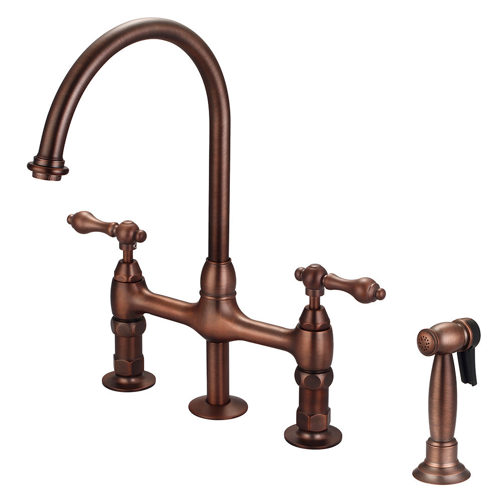 Harding Kitchen Bridge Faucet with Sidespray and Metal Lever Handles