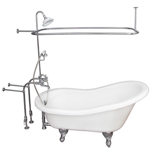 Imogene 67″ Acrylic Slipper Tub Kit in White – Polished Chrome Accessories