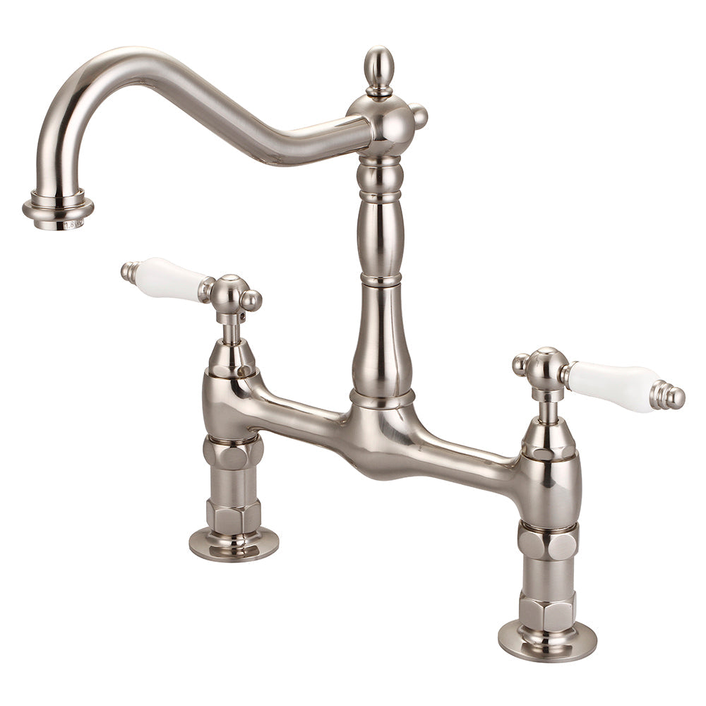 Guthrie Kitchen Bridge Faucet with Porcelain Lever Handles