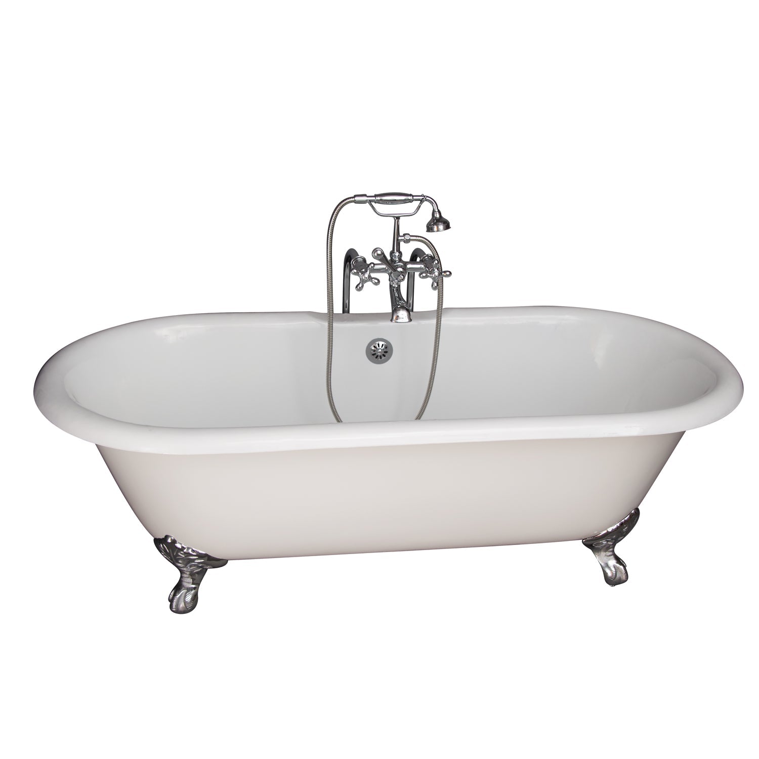 Columbus 61" Cast Iron Double Roll Top Tub Kit-Polished Chrome Accessories