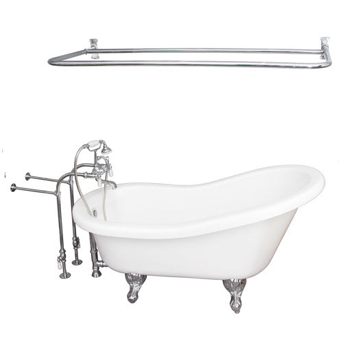 Isadora 67″ Acrylic Slipper Tub Kit in White – Polished Chrome Accessories