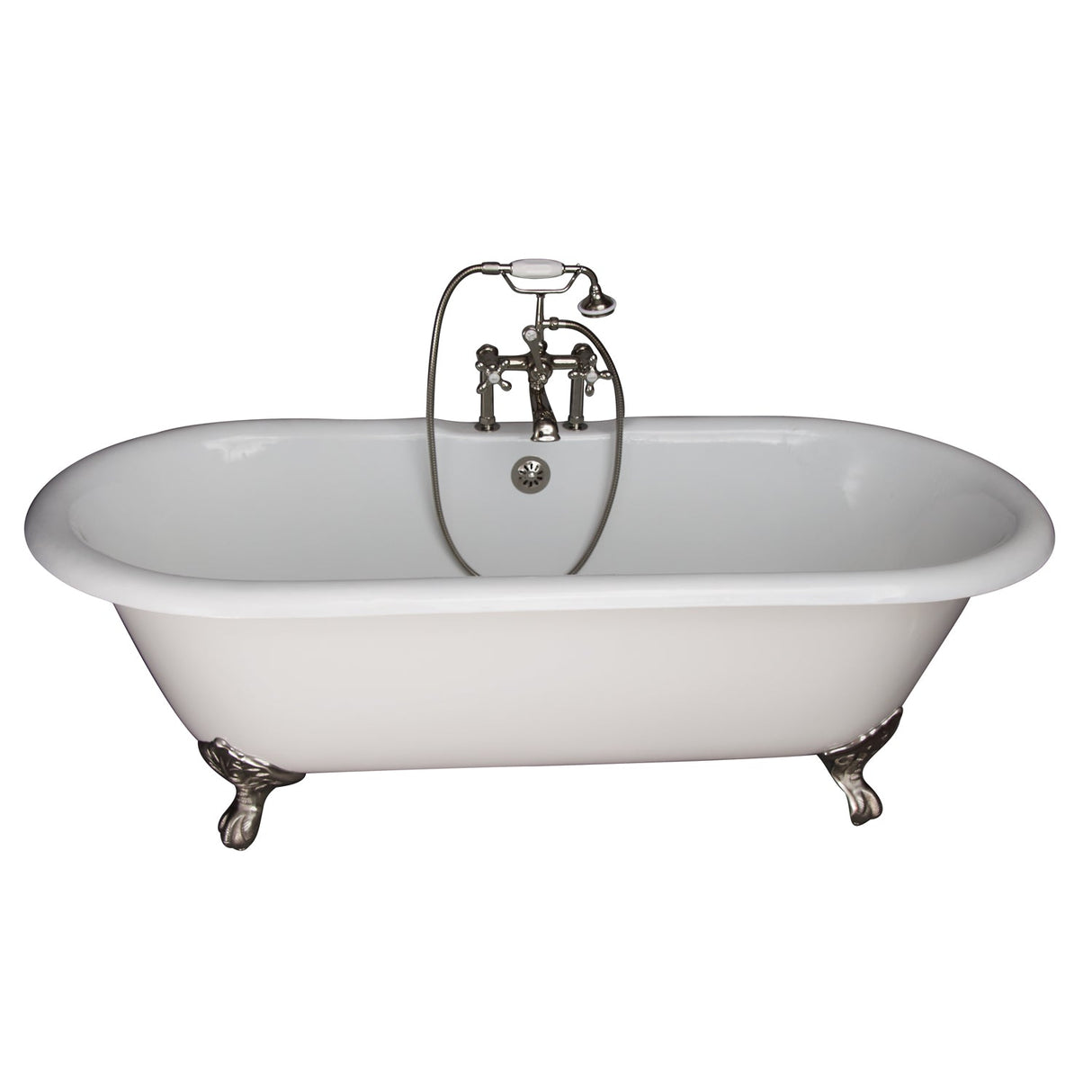 Duet 67" Cast Iron Double Roll Top Tub Kit-Polished Nickel Accessories
