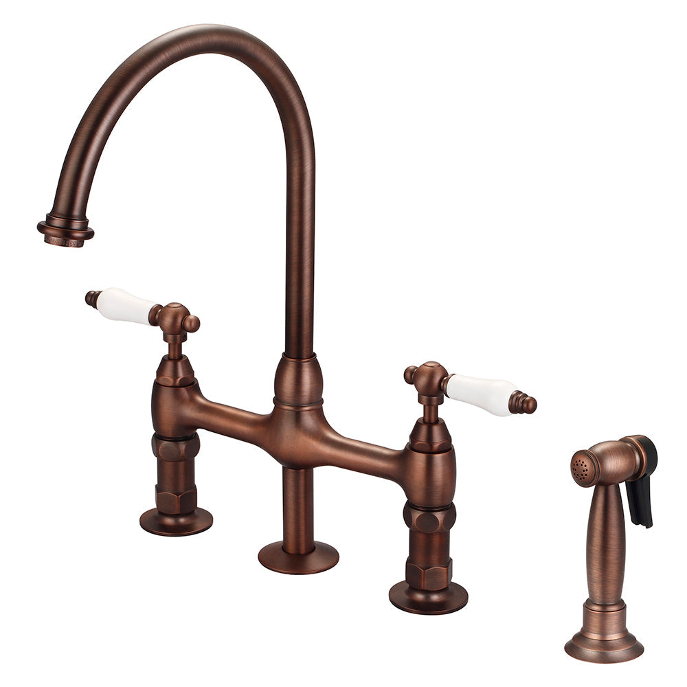 Harding Kitchen Bridge Faucet with Sidespray and Porcelain Lever Handles