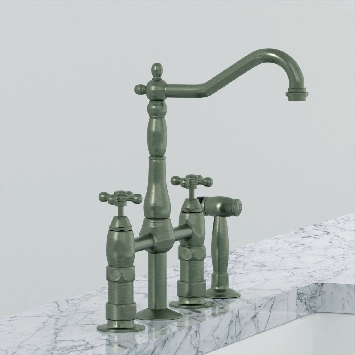 Emral Kitchen Bridge Faucet with Metal Cross Handles