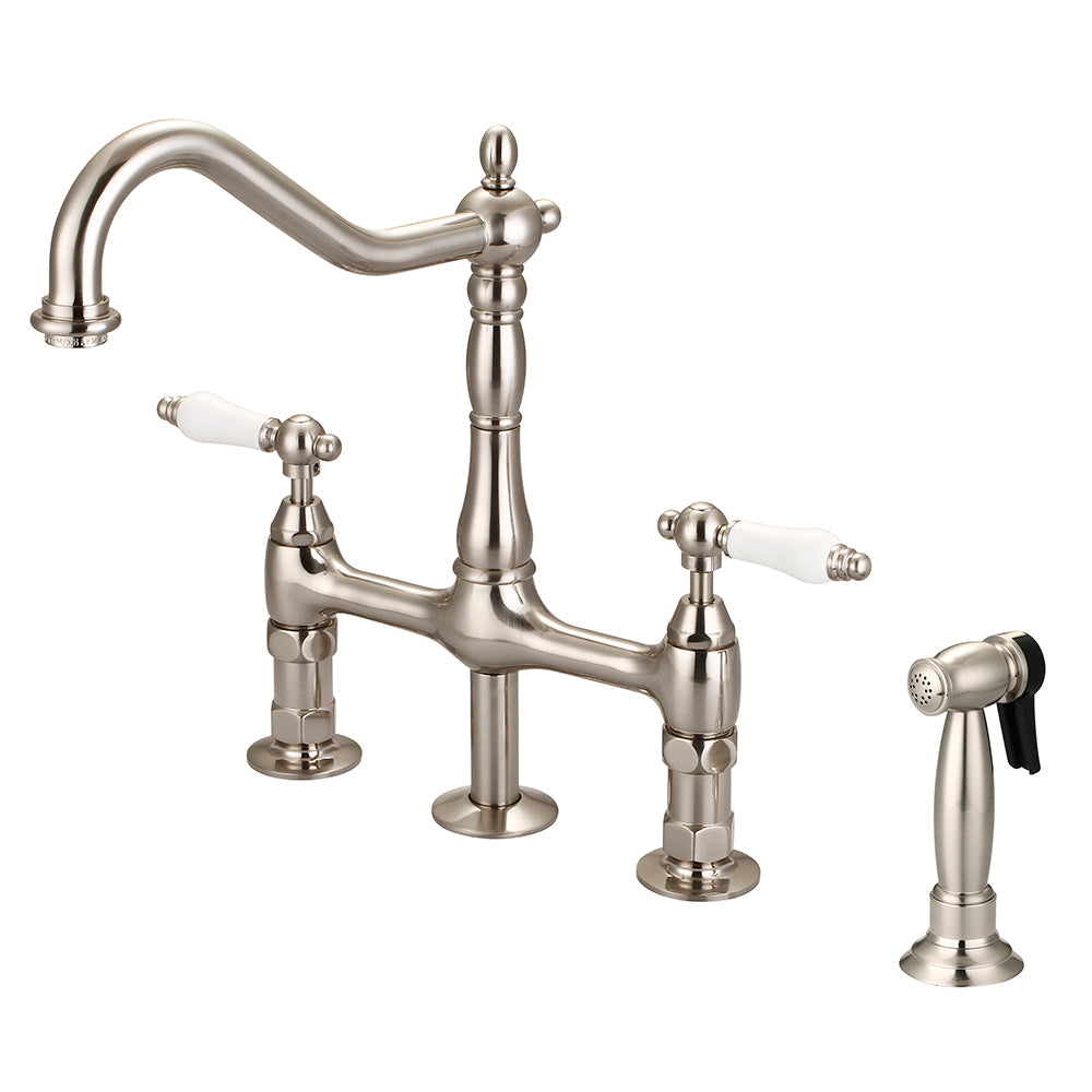 Emral Kitchen Bridge Faucet with Porcelain Lever Handles