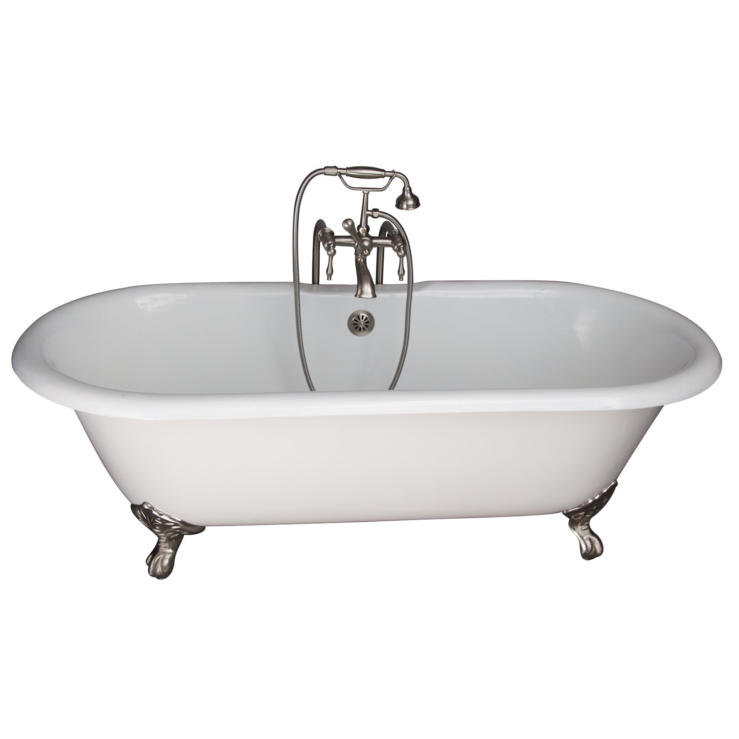 Duet 67" Cast Iron Double Roll Top Tub Kit-Brushed Nickel Accessories