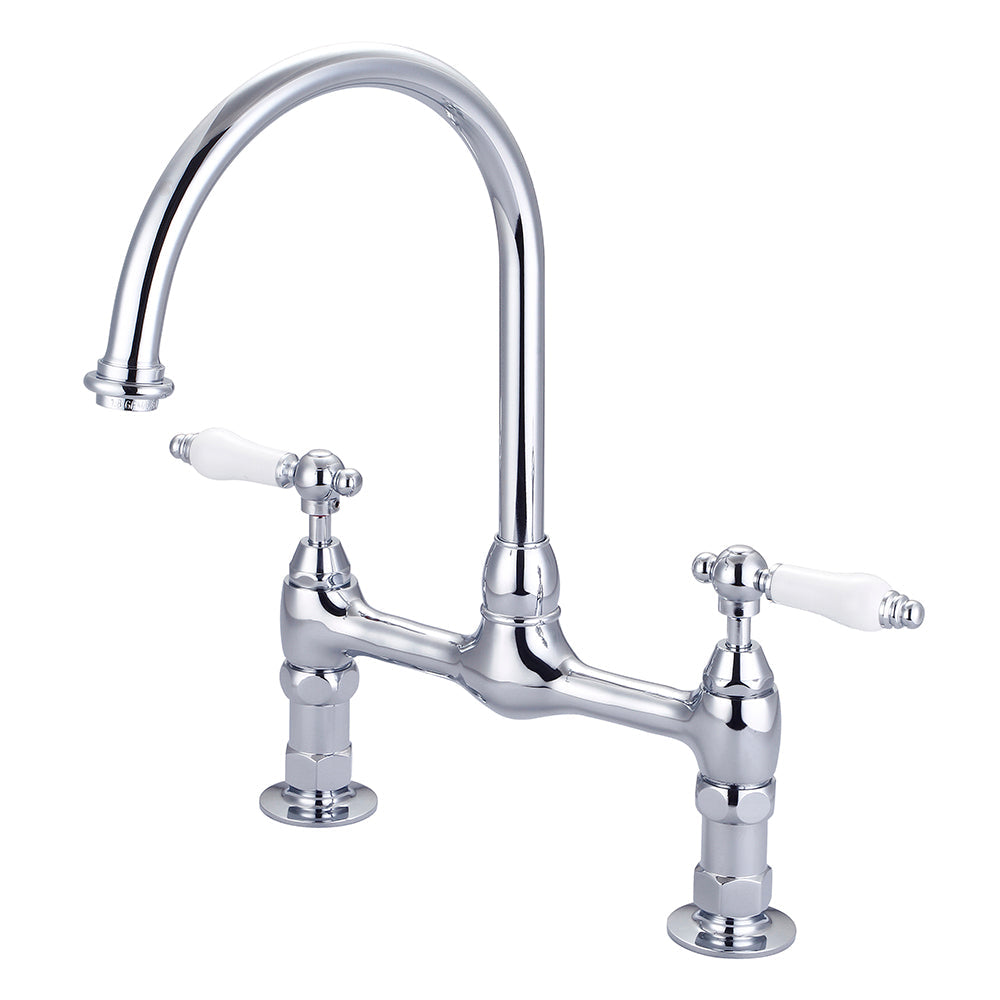 Harding Kitchen Bridge Faucet with Porcelain Lever Handles
