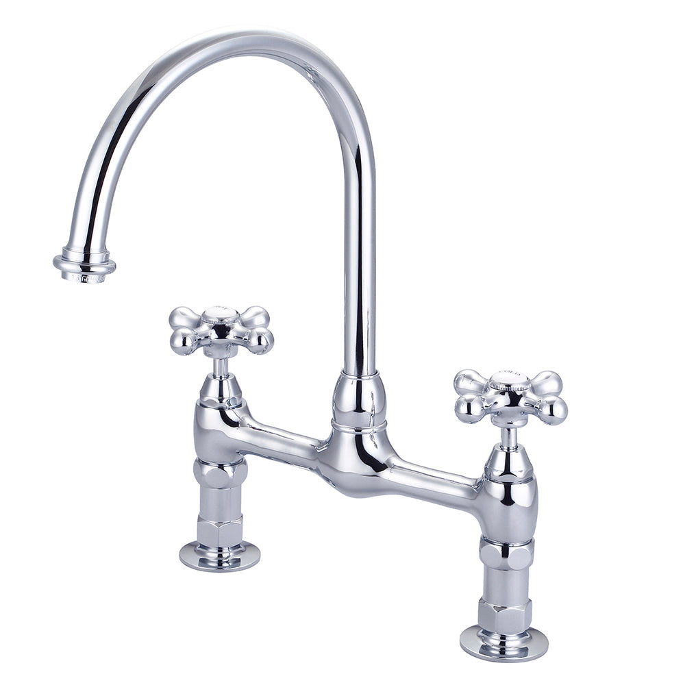 Harding Kitchen Bridge Faucet with Metal Button Cross Handles