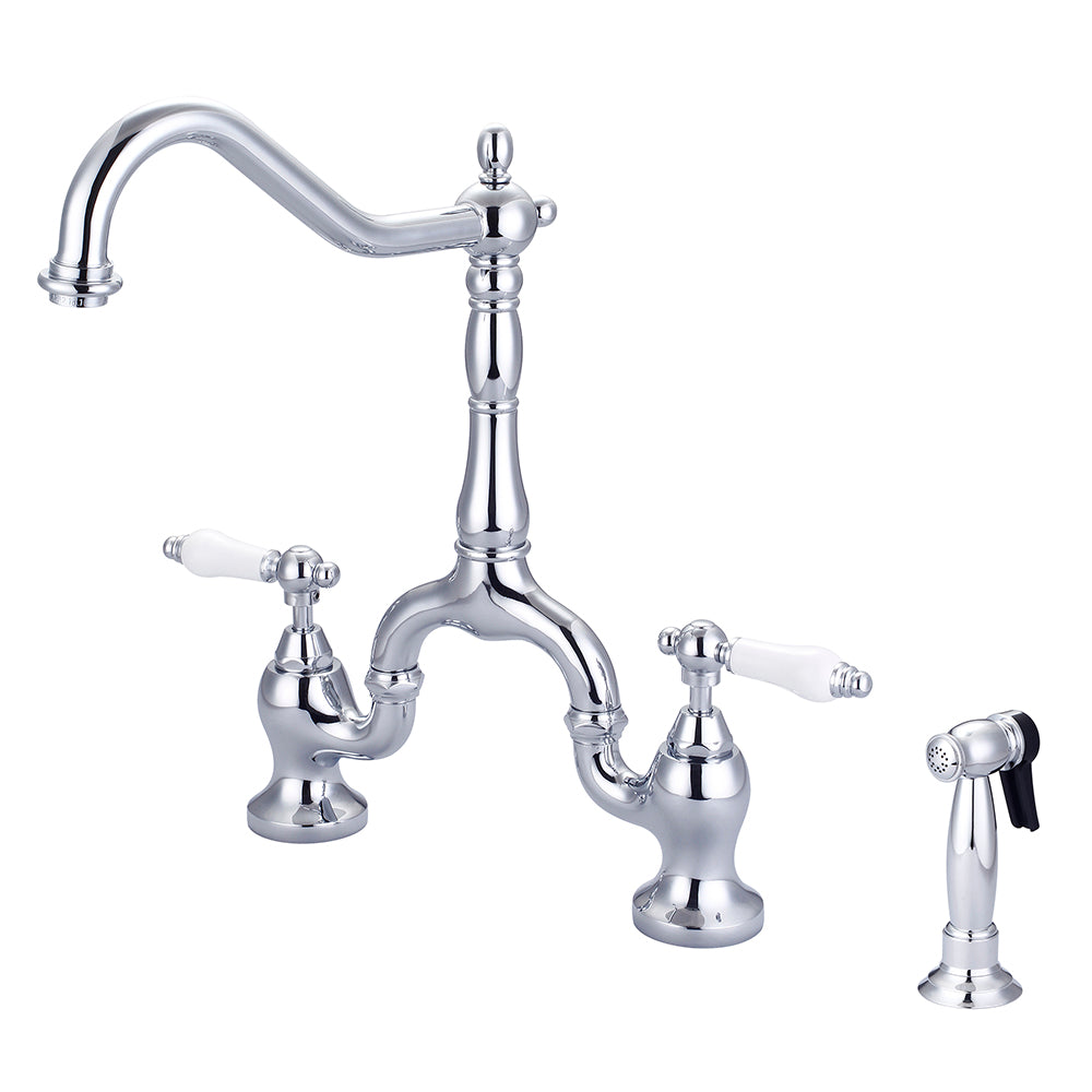Carlton Kitchen Bridge Faucet with Porcelain Lever Handles