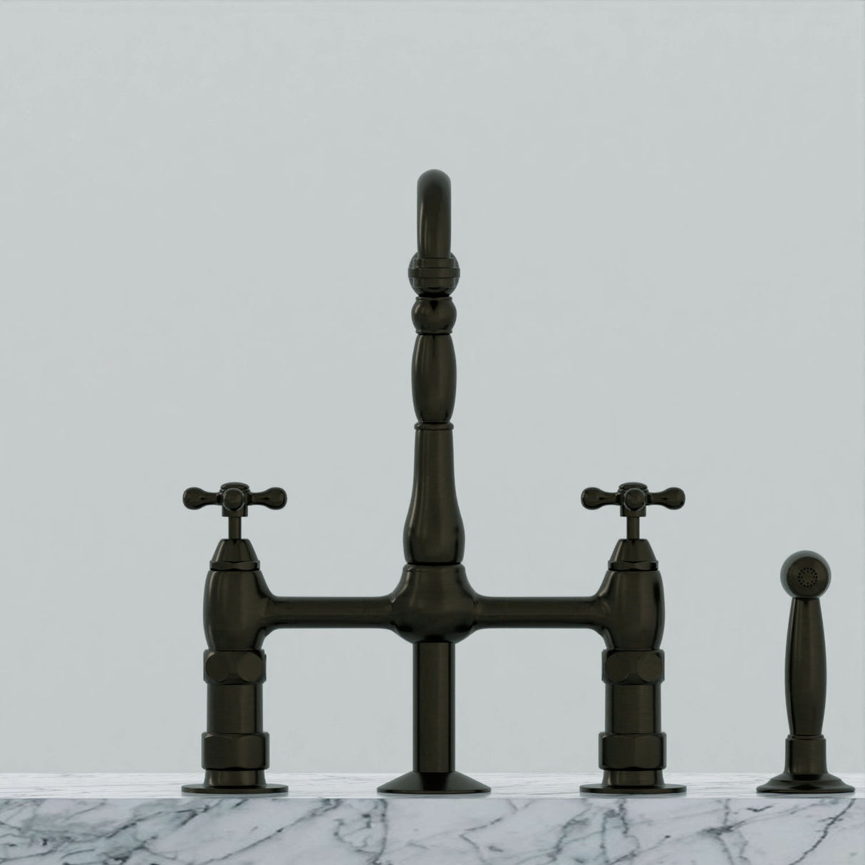 Emral Kitchen Bridge Faucet with Metal Cross Handles