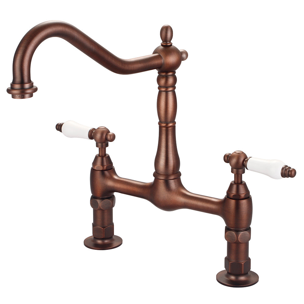 Guthrie Kitchen Bridge Faucet with Porcelain Lever Handles